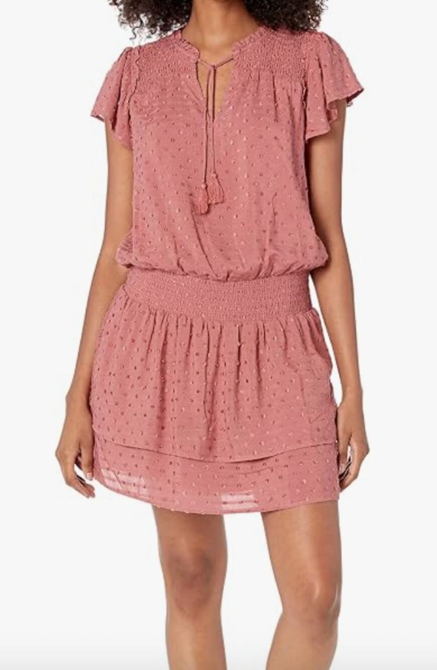 PAIGE Cristina Smocked Mini Dress Muted Brick Dust Clip Dot Boho Small